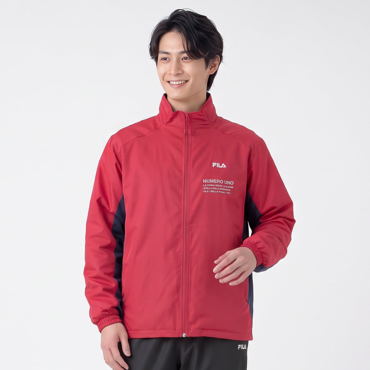 FILA(フィラ) トラックジャケット ダイヤリップ裏フリース UVケア 再帰反射 メンズ(アカ-M)