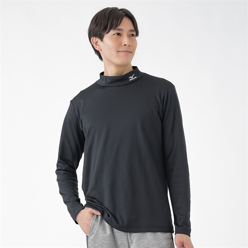 ハイネックシャツ 裏起毛 吸汗速乾 メンズ(クロ-M)