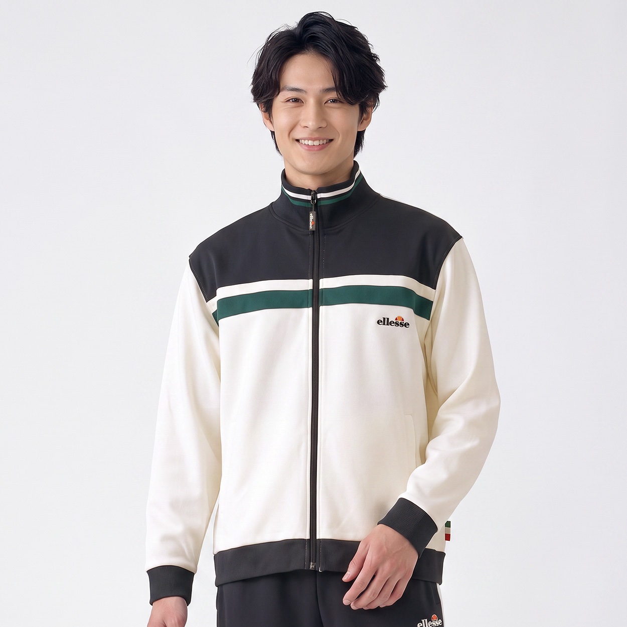 エレッセ綿タッチスムースジャケット メンズ(アイボリー-2XL)