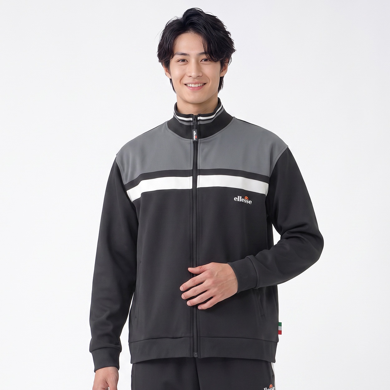 エレッセ綿タッチスムースジャケット メンズ(クロ-L)