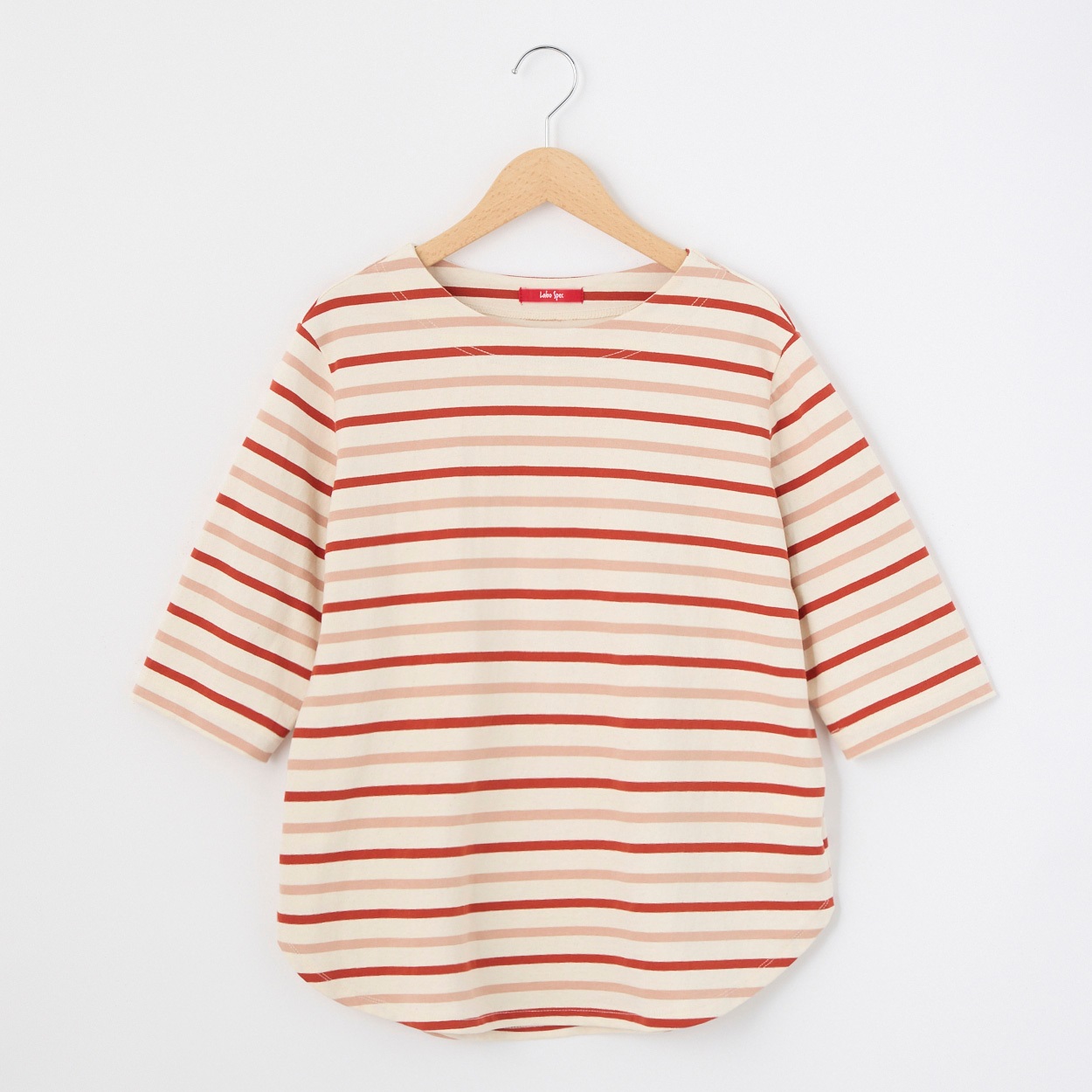 レディス 天竺ボーダー 5分袖 ラウンドヘムTシャツ Labo Spec(ラボスペック) 777761036(ウスアカ-M)