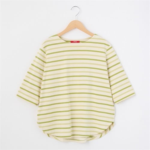 レディス 天竺ボーダー 5分袖 ラウンドヘムTシャツ Labo Spec(ラボスペック) 777761036(ウスミドリ-S)