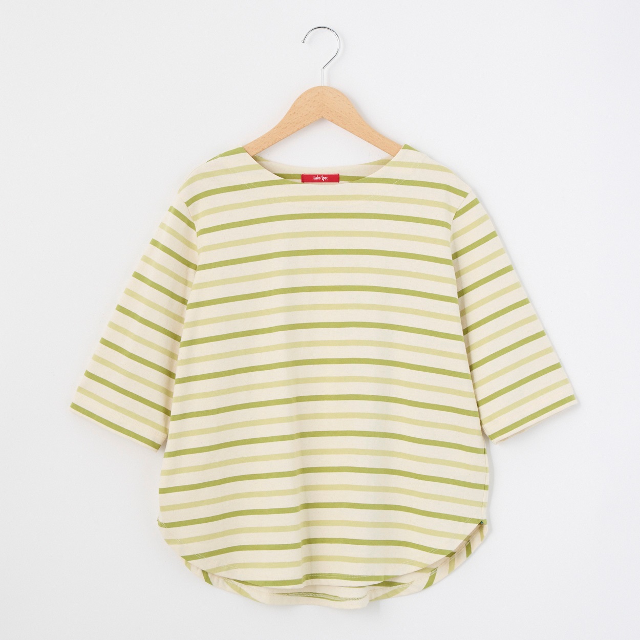 レディス 天竺ボーダー 5分袖 ラウンドヘムTシャツ Labo Spec(ラボスペック) 777761036(ウスミドリ-S)