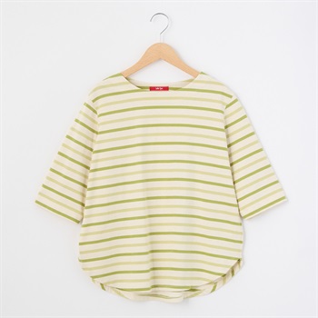 レディス 天竺ボーダー 5分袖 ラウンドヘムTシャツ Labo Spec(ラボスペック) 777761036(ウスミドリ-S)