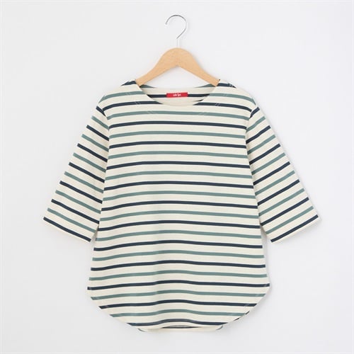 レディス 天竺ボーダー 5分袖 ラウンドヘムTシャツ Labo Spec(ラボスペック) 777761036(ウスアオ-S)