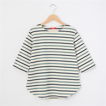 レディス 天竺ボーダー 5分袖 ラウンドヘムTシャツ Labo Spec(ラボスペック) 777761036(ウスアオ-S)