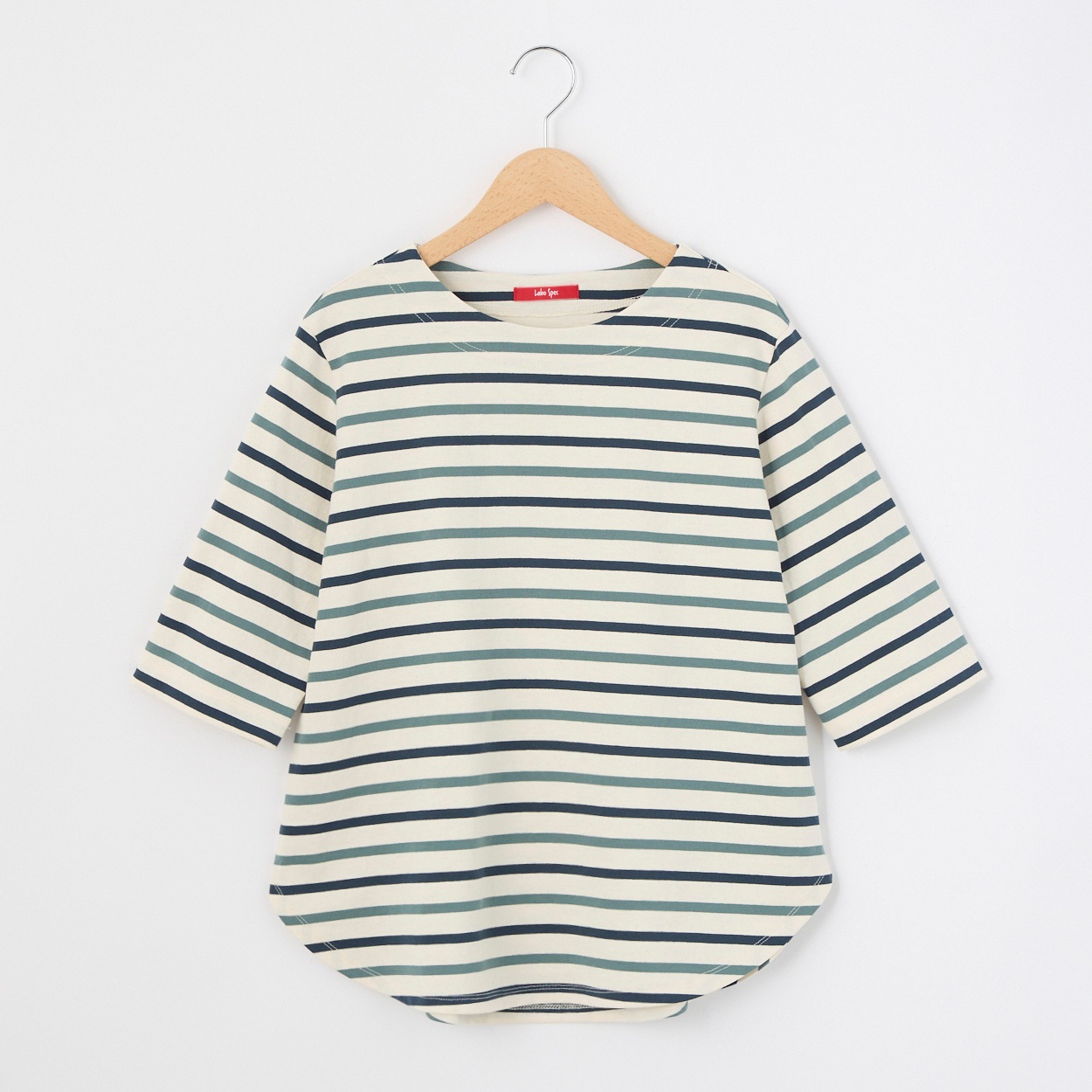 レディス 天竺ボーダー 5分袖 ラウンドヘムTシャツ Labo Spec(ラボスペック) 777761036(ウスアオ-L)