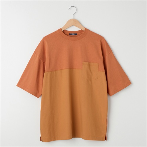 メンズ 20天竺 布帛切替えルーズフィットTシャツ Labo Spec(ラボスペック) 777512056-2(ダイダイ-M)
