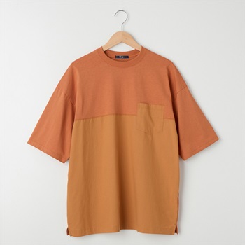 メンズ 20天竺 布帛切替えルーズフィットTシャツ Labo Spec(ラボスペック) 777512056-2(ダイダイ-M)