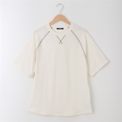 メンズ スラブ天竺 配色ステッチ ラグランＴシャツ Labo Spec(ラボスペック) 777512058-2(シロ-M)