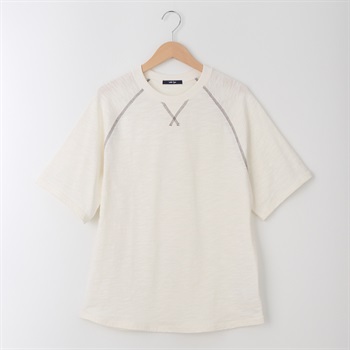 メンズ スラブ天竺 配色ステッチ ラグランＴシャツ Labo Spec(ラボスペック) 777512058-2(シロ-M)