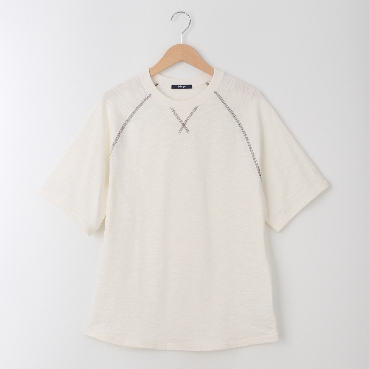 メンズ スラブ天竺 配色ステッチ ラグランＴシャツ Labo Spec(ラボスペック) 777512058-2(シロ-L)