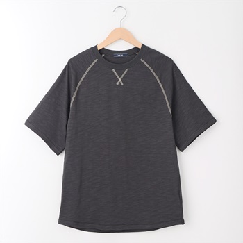 メンズ スラブ天竺 配色ステッチ ラグランＴシャツ Labo Spec(ラボスペック) 777512058-2(ウスクロ-M)