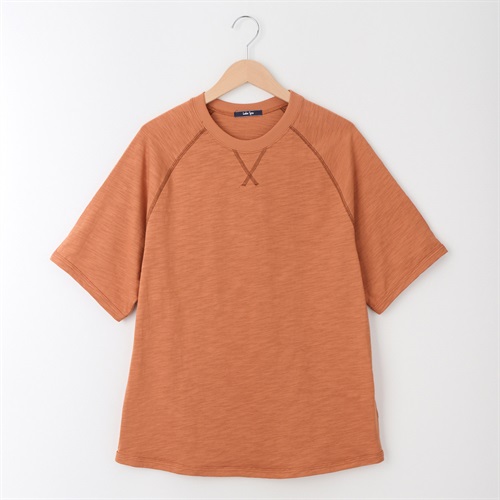 メンズ スラブ天竺 配色ステッチ ラグランＴシャツ Labo Spec(ラボスペック) 777512058-2(ダイダイ-M)