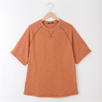 メンズ スラブ天竺 配色ステッチ ラグランＴシャツ Labo Spec(ラボスペック) 777512058-2(ダイダイ-M)