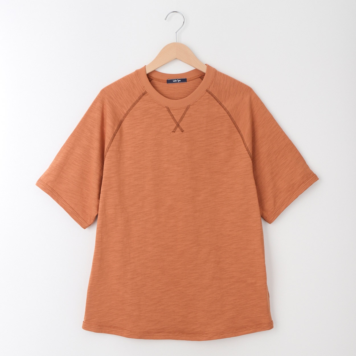メンズ スラブ天竺 配色ステッチ ラグランＴシャツ Labo Spec(ラボスペック) 777512058-2(ダイダイ-L)