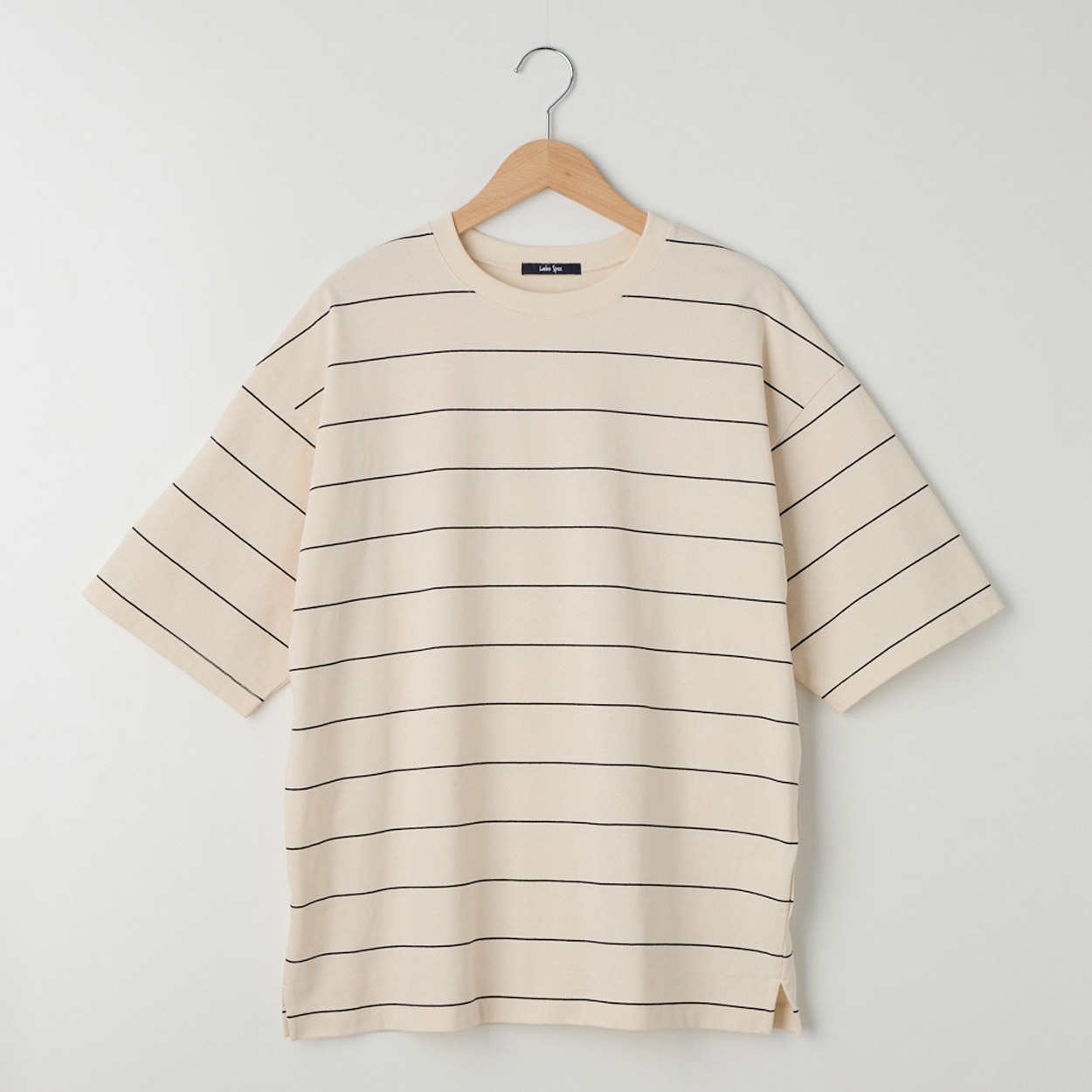 メンズ 天竺ボーダー 5分袖ルーズフィットTシャツ Labo Spec(ラボスペック) 777512084-2(シロ-L)
