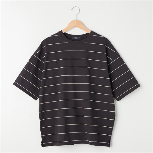 メンズ 天竺ボーダー 5分袖ルーズフィットTシャツ Labo Spec(ラボスペック) 777512084-2(チャコ－ルグレ－-M)
