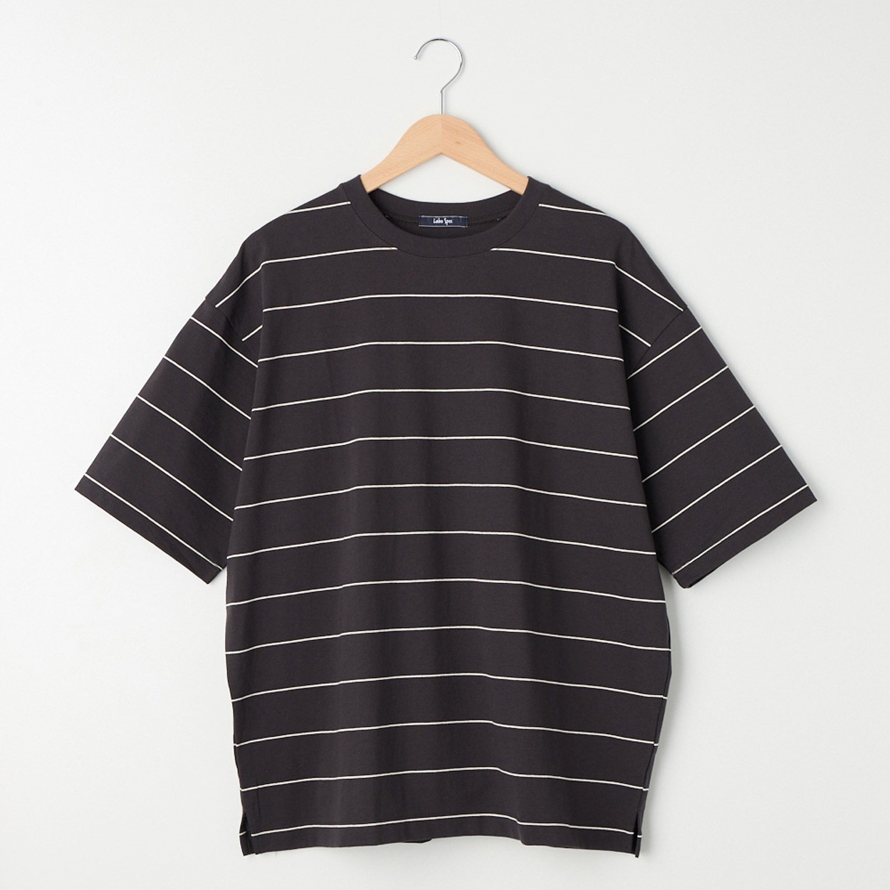 メンズ 天竺ボーダー 5分袖ルーズフィットTシャツ Labo Spec(ラボスペック) 777512084-2(チャコ－ルグレ－-M)
