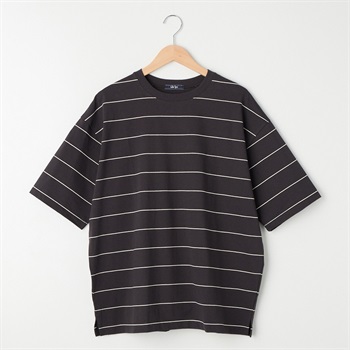 メンズ 天竺ボーダー 5分袖ルーズフィットTシャツ Labo Spec(ラボスペック) 777512084-2(チャコ－ルグレ－-M)
