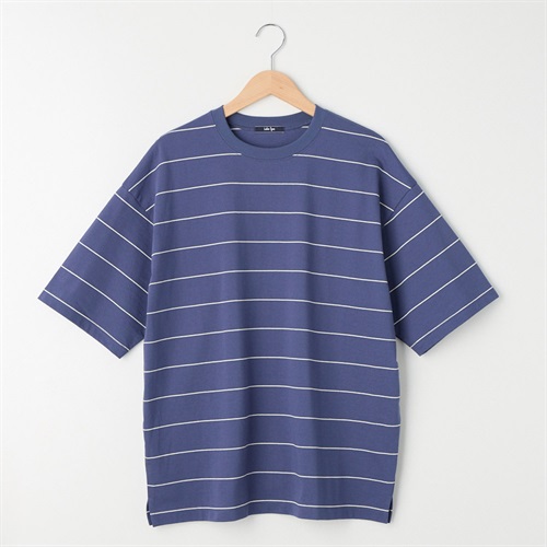 メンズ 天竺ボーダー 5分袖ルーズフィットTシャツ Labo Spec(ラボスペック) 777512084-2(コイアオ-M)