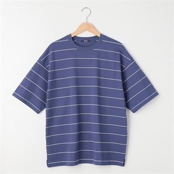 メンズ 天竺ボーダー 5分袖ルーズフィットTシャツ Labo Spec(ラボスペック) 777512084-2(コイアオ-M)