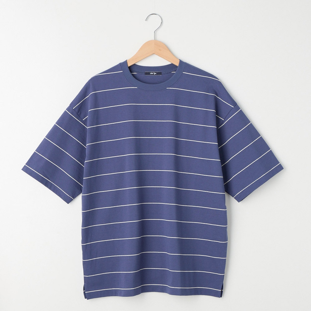 メンズ 天竺ボーダー 5分袖ルーズフィットTシャツ Labo Spec(ラボスペック) 777512084-2(コイアオ-L)
