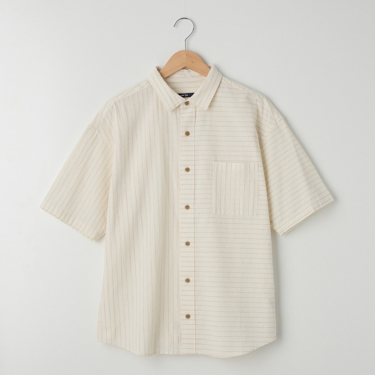 メンズ シャンブレーストライプ 切替半袖シャツ Labo Spec(ラボ