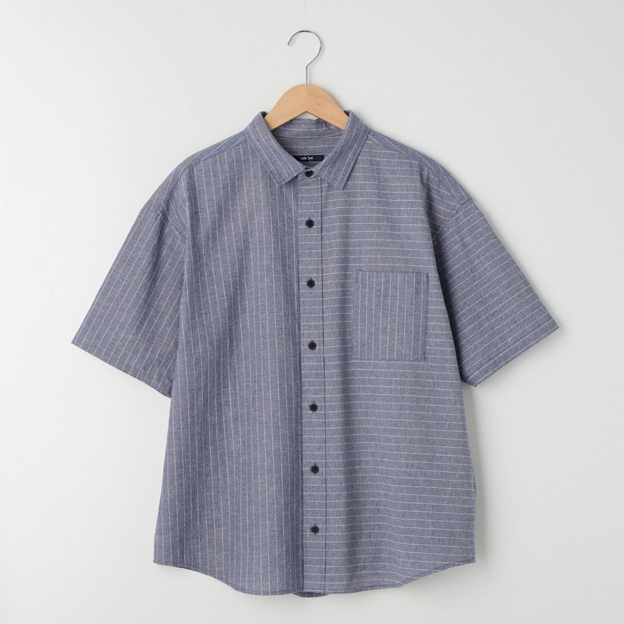 SAPEuR 半袖シャツ Lサイズ　【定価16500】 メンズ シャンブレーストライプ 切替半袖シャツ Labo Spec(ラボ