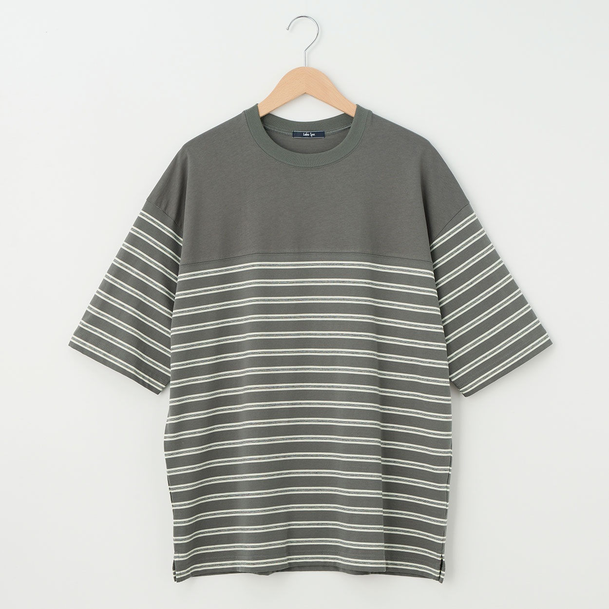 メンズ 天竺ボーダー 切替えルーズフィットＴシャツ Labo Spec(ラボスペック) 777512102-2(ウスクロ-M)