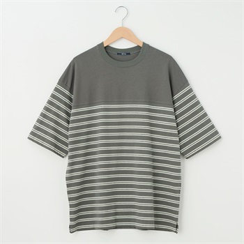 メンズ 天竺ボーダー 切替えルーズフィットＴシャツ Labo Spec(ラボスペック) 777512102-2(ウスクロ-M)