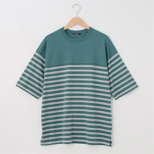 メンズ 天竺ボーダー 切替えルーズフィットＴシャツ Labo Spec(ラボスペック) 777512102-2(コイアオ-M)