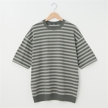メンズ 天竺ボーダー 裾リブＴシャツ Labo Spec(ラボスペック) 777512103-2(ウスクロ-M)