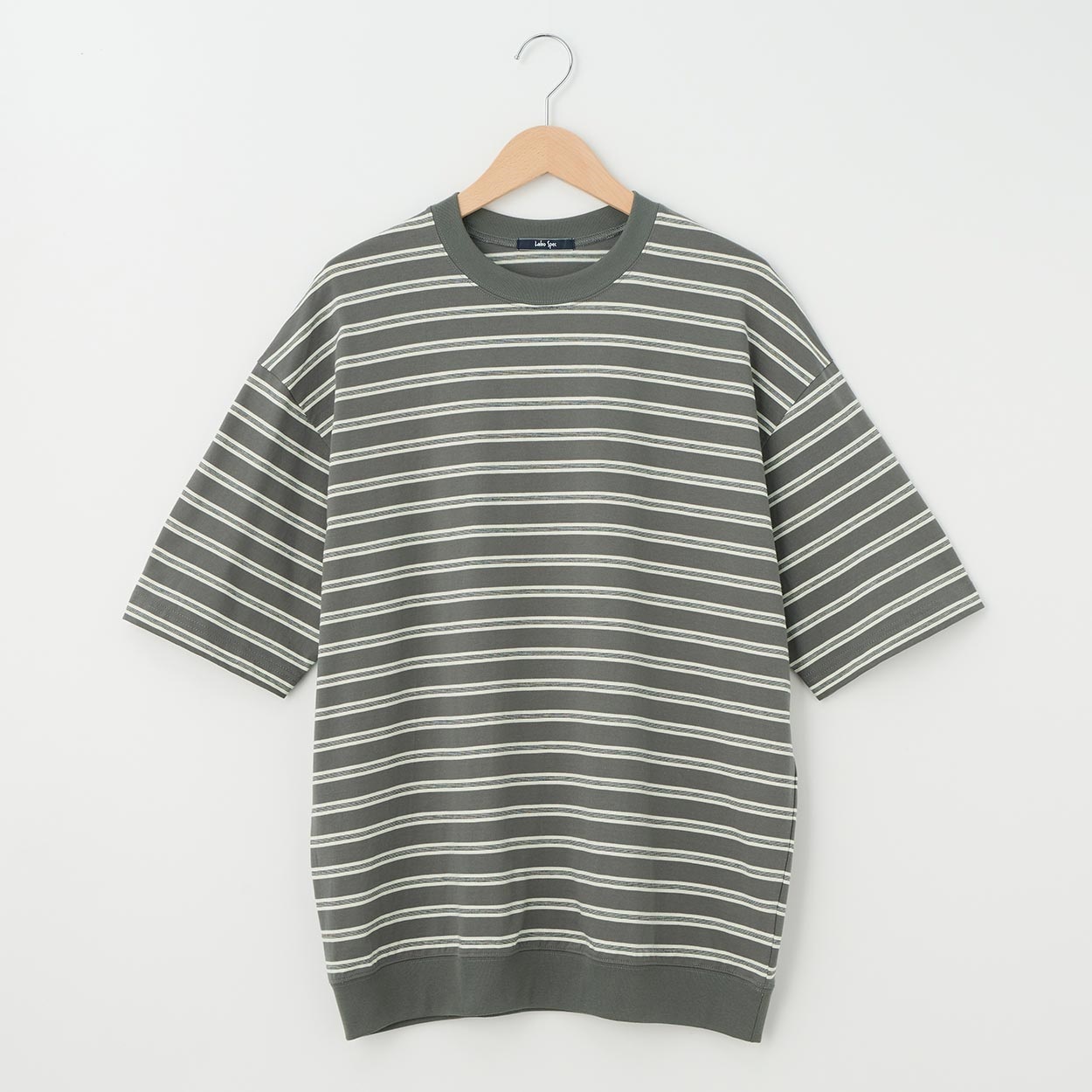 メンズ 天竺ボーダー 裾リブＴシャツ Labo Spec(ラボスペック) 777512103-2(ウスクロ-LL)
