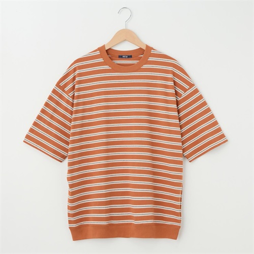 メンズ 天竺ボーダー 裾リブＴシャツ Labo Spec(ラボスペック) 777512103-2(ダイダイ-M)