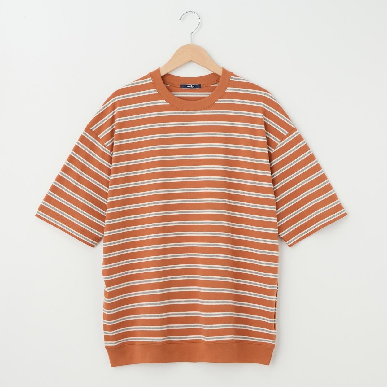 メンズ 天竺ボーダー 裾リブＴシャツ Labo Spec(ラボスペック) 777512103-2(ダイダイ-LL)