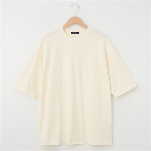 メンズ 20天竺 5分袖切替えルーズフィットTシャツ Labo Spec(ラボスペック) 777614029-2(シロ-S)