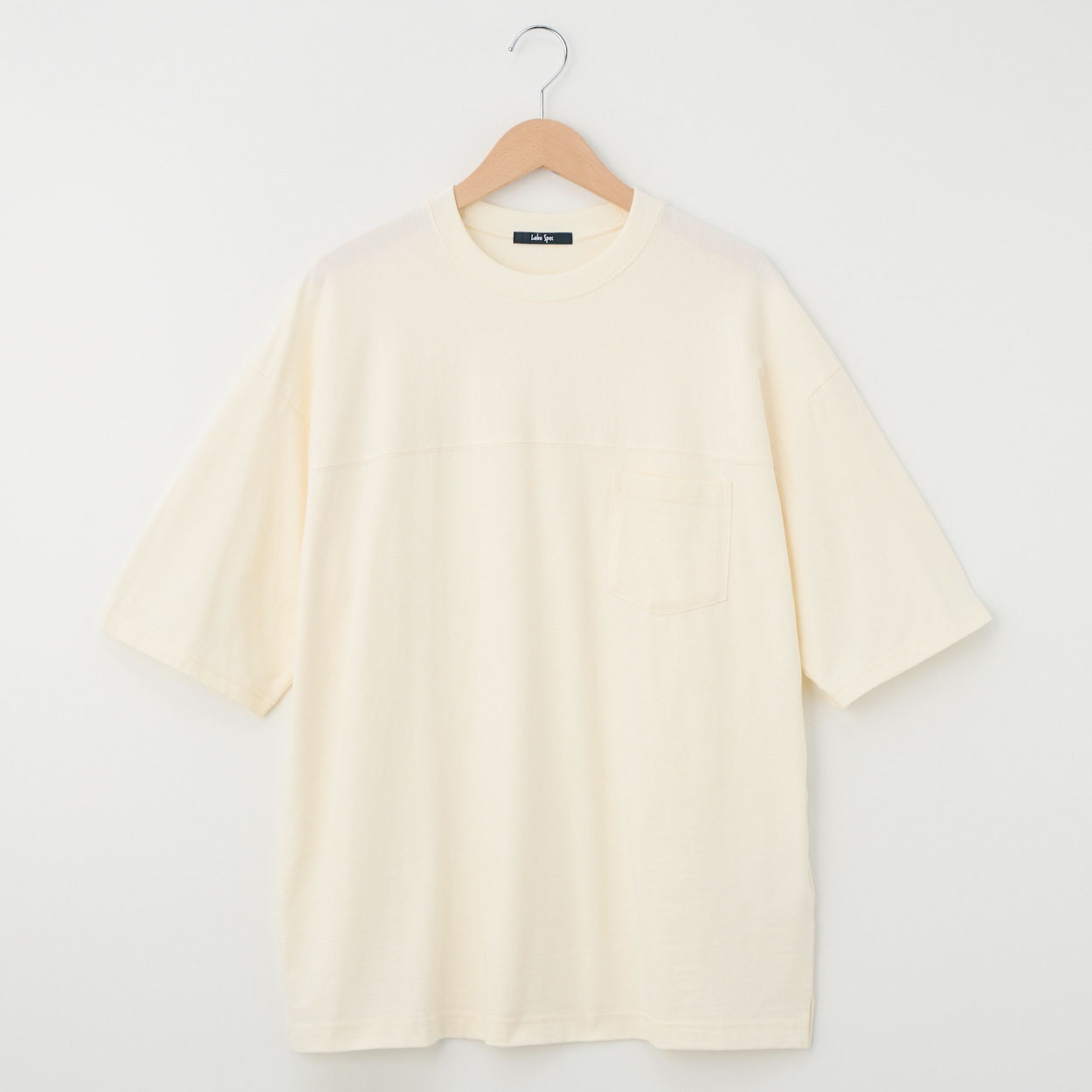 メンズ 20天竺 5分袖切替えルーズフィットTシャツ Labo Spec(ラボスペック) 777614029-2(シロ-S)