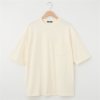 メンズ 20天竺 5分袖切替えルーズフィットTシャツ Labo Spec(ラボスペック) 777614029-2(シロ-S)