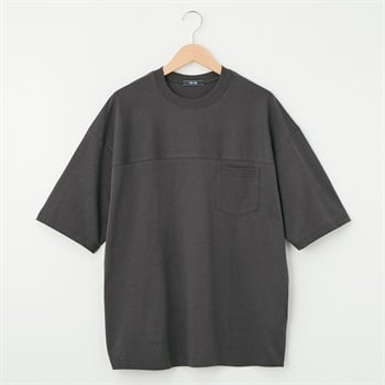 メンズ 20天竺 5分袖切替えルーズフィットTシャツ Labo Spec(ラボスペック) 777614029-2(ウスクロ-S)