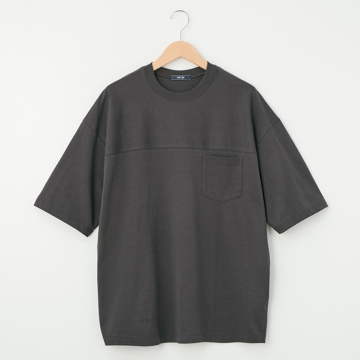 メンズ 20天竺 5分袖切替えルーズフィットTシャツ Labo Spec(ラボスペック) 777614029-2(ウスクロ-M)