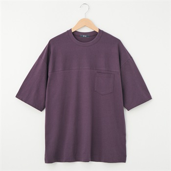 メンズ 20天竺 5分袖切替えルーズフィットTシャツ Labo Spec(ラボスペック) 777614029-2(ムラサキ-S)