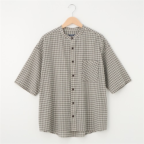 メンズ 初秋チェック バンドカラー半袖シャツ Labo Spec(ラボスペック) 777624024-2