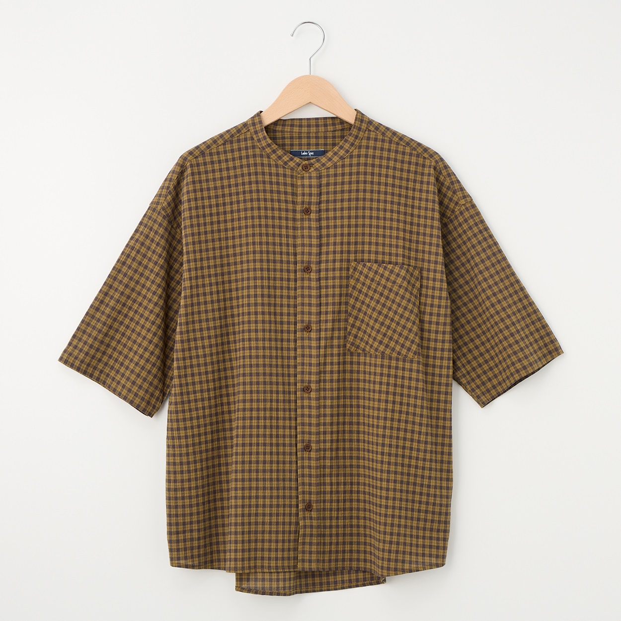 メンズ 初秋チェック バンドカラー半袖シャツ Labo Spec(ラボスペック) 777624024-2(ウスチャ-L)