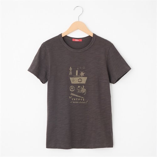 レディス  【西脇氏コラボ】20スラブ天竺 ボンボヤージュプリントTシャツ Labo Spec(ラボスペック) 777761106(ウスクロ-S)