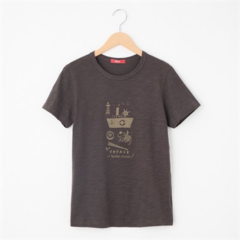 レディス  【西脇氏コラボ】20スラブ天竺 ボンボヤージュプリントTシャツ Labo Spec(ラボスペック) 777761106(ウスクロ-S)