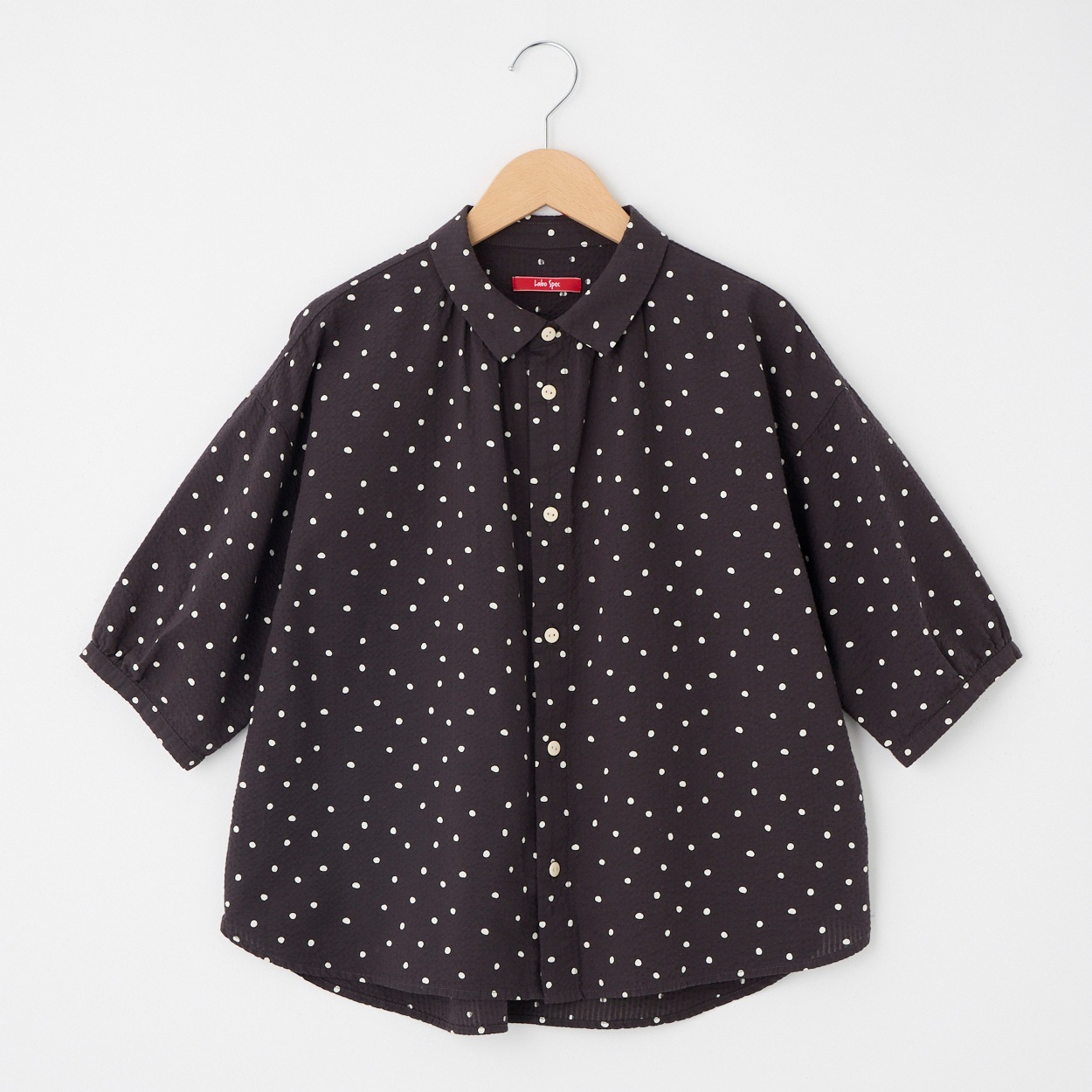 m.u 凸凹 L/S ブラック JAPONESS レディス ドットプリント 7分袖 前開きブラウス Labo Spec(ラボ