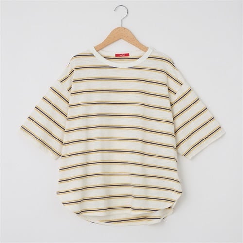 スラブ天竺ボーダー BIGシルエットTシャツ Labo Spec(ラボスペック) 777861005(シロ-S)