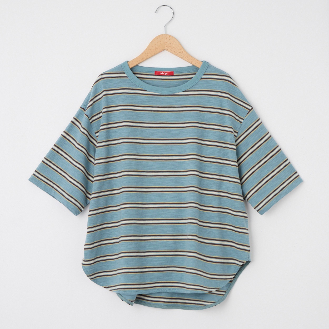スラブ天竺ボーダー BIGシルエットTシャツ Labo Spec(ラボスペック) 777861005(アオ-S)
