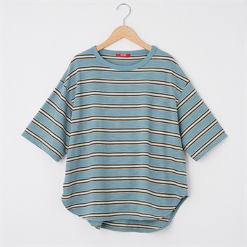 スラブ天竺ボーダー BIGシルエットTシャツ Labo Spec(ラボスペック) 777861005(アオ-S)